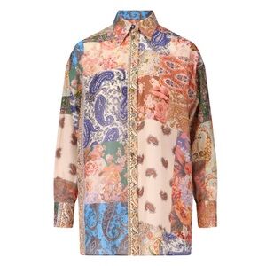 NWT Zimmermann Silk Devi Graphic Print Buttoned Shirt! Size 2P oversized
